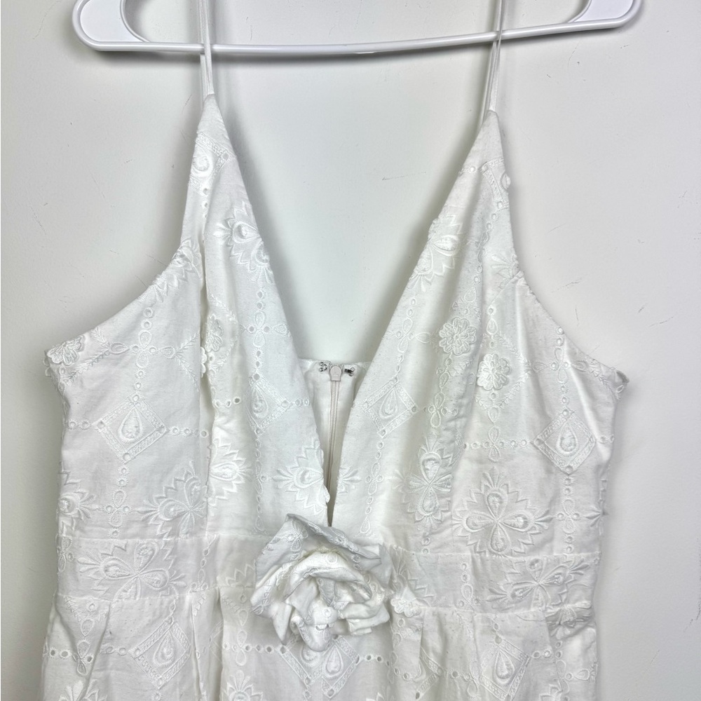 Yumi Kim White Cotton Eyelet Becky Jumpsuit with Roses Size XL